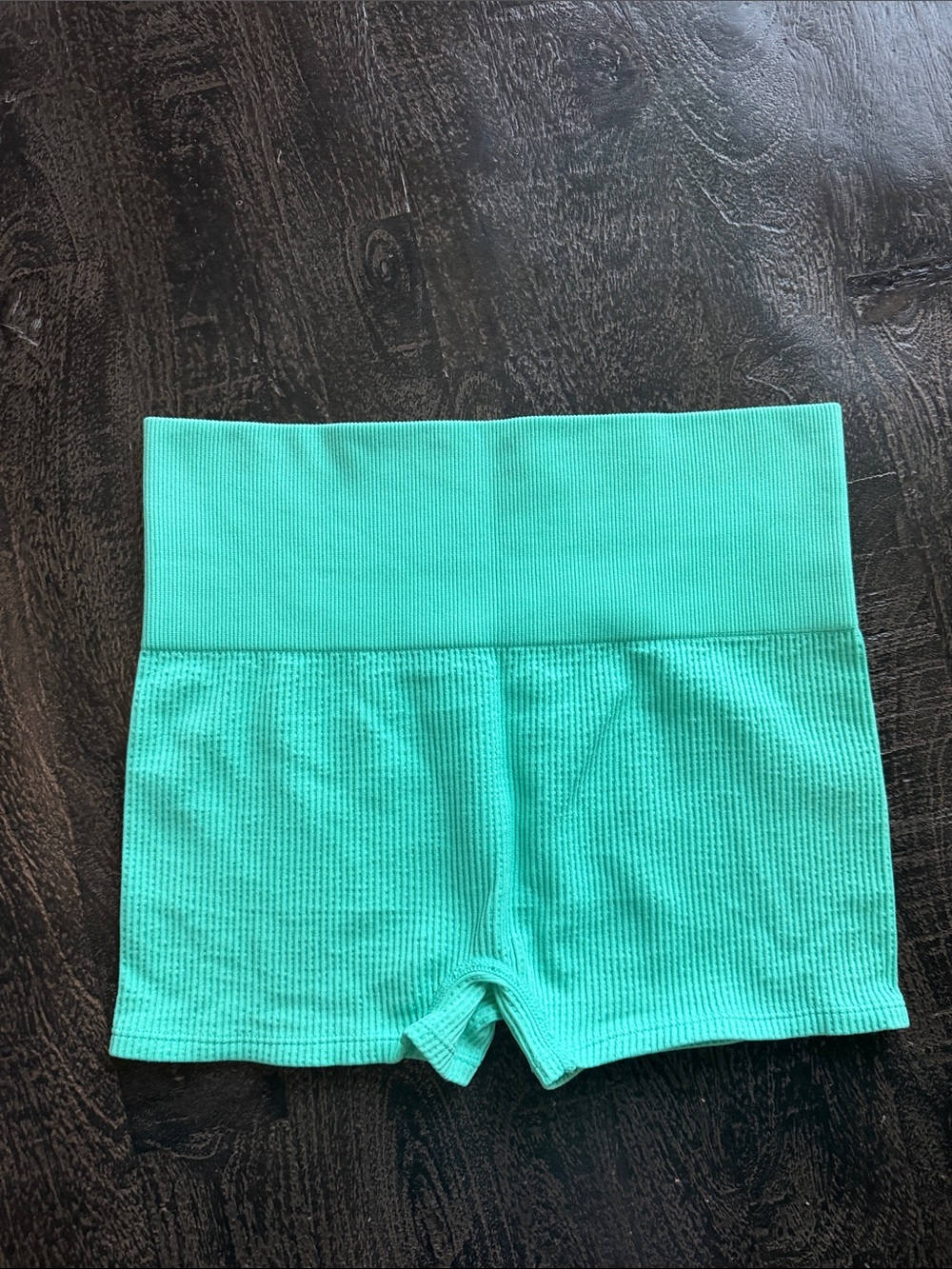 Colsie Seamless Ribbed Bike Shorts — Aqua Green